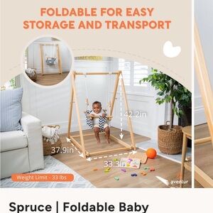 Avenlur Foldable Baby Wooden Swing - Blue Wave Pattern